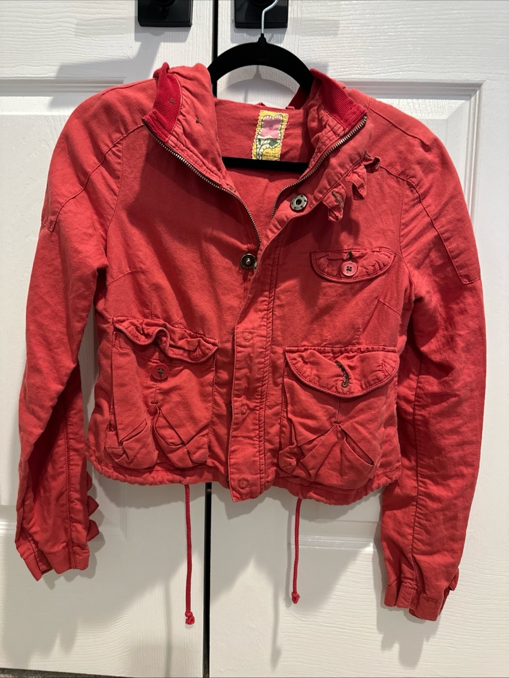 Free People Dark Pink Linen Hooded Jacket